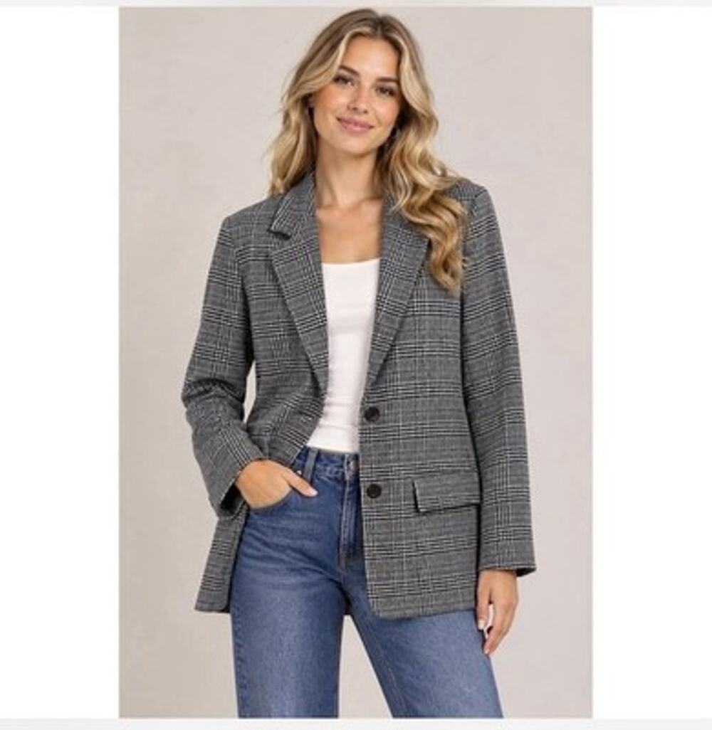 Everlane Oversized Glen Plaid Wool Blazer Jacket Size 2 Academia Old Money Prep